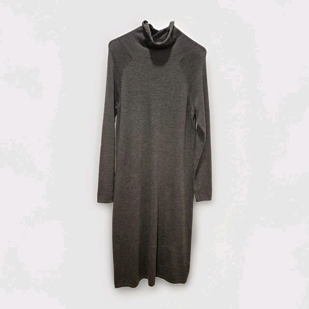 Talbots Dress Women Small Gray Merino Wool Mockneck Longslv Knit Sheath Midi S